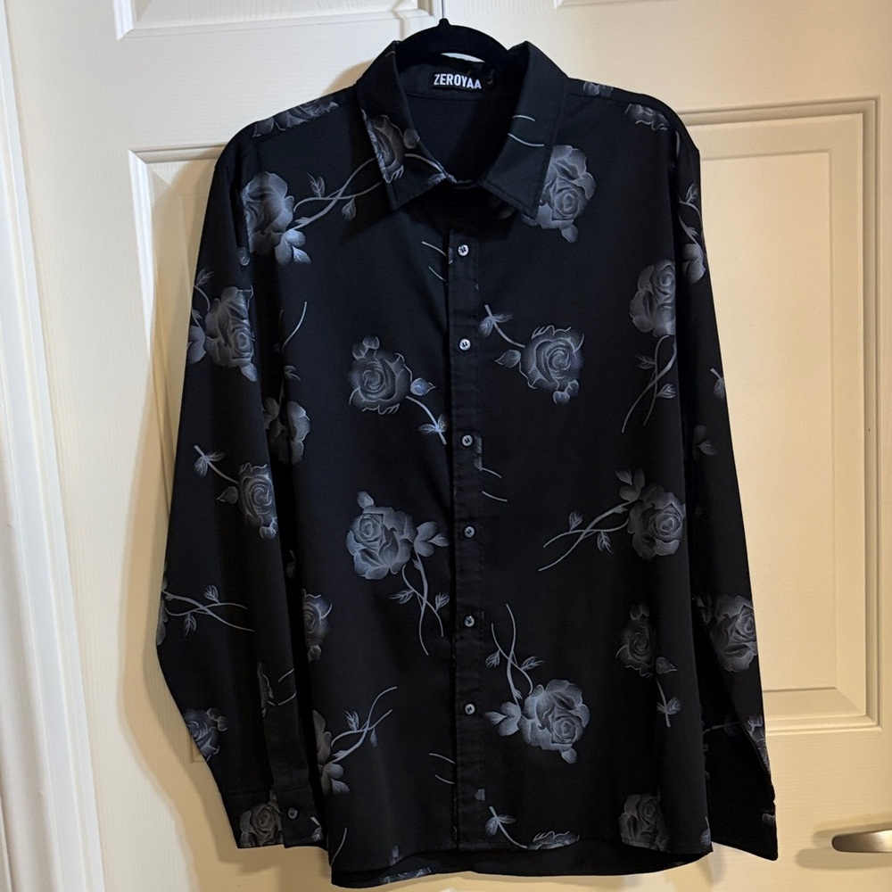 Zeroyaa Black and Gray Floral Men's Shirt